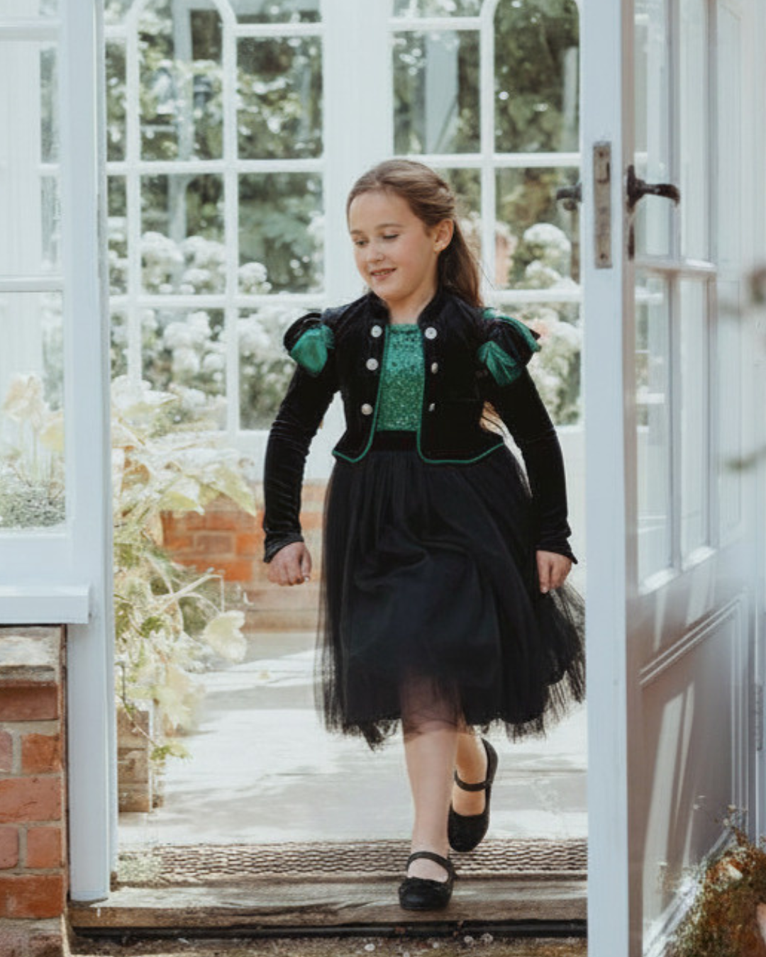 Green and black velvet witch dress for girls - fifth view