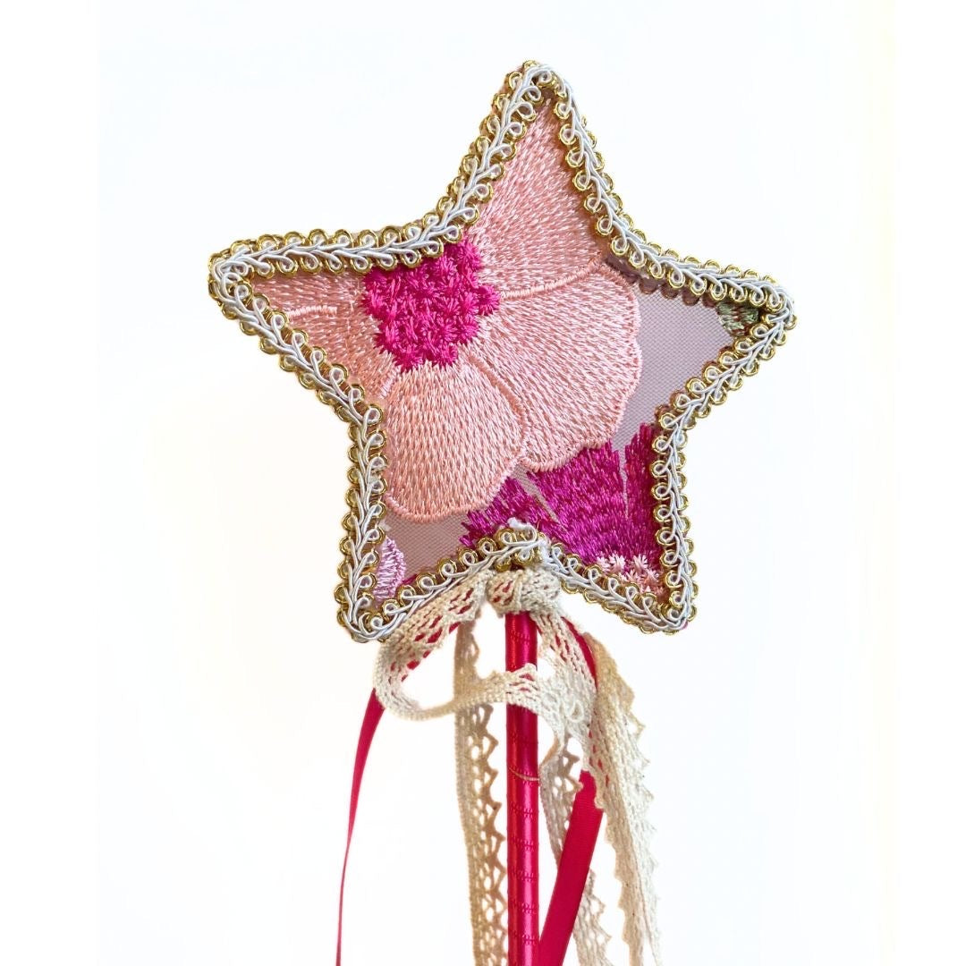 pink floral embroidered fairy princess wand