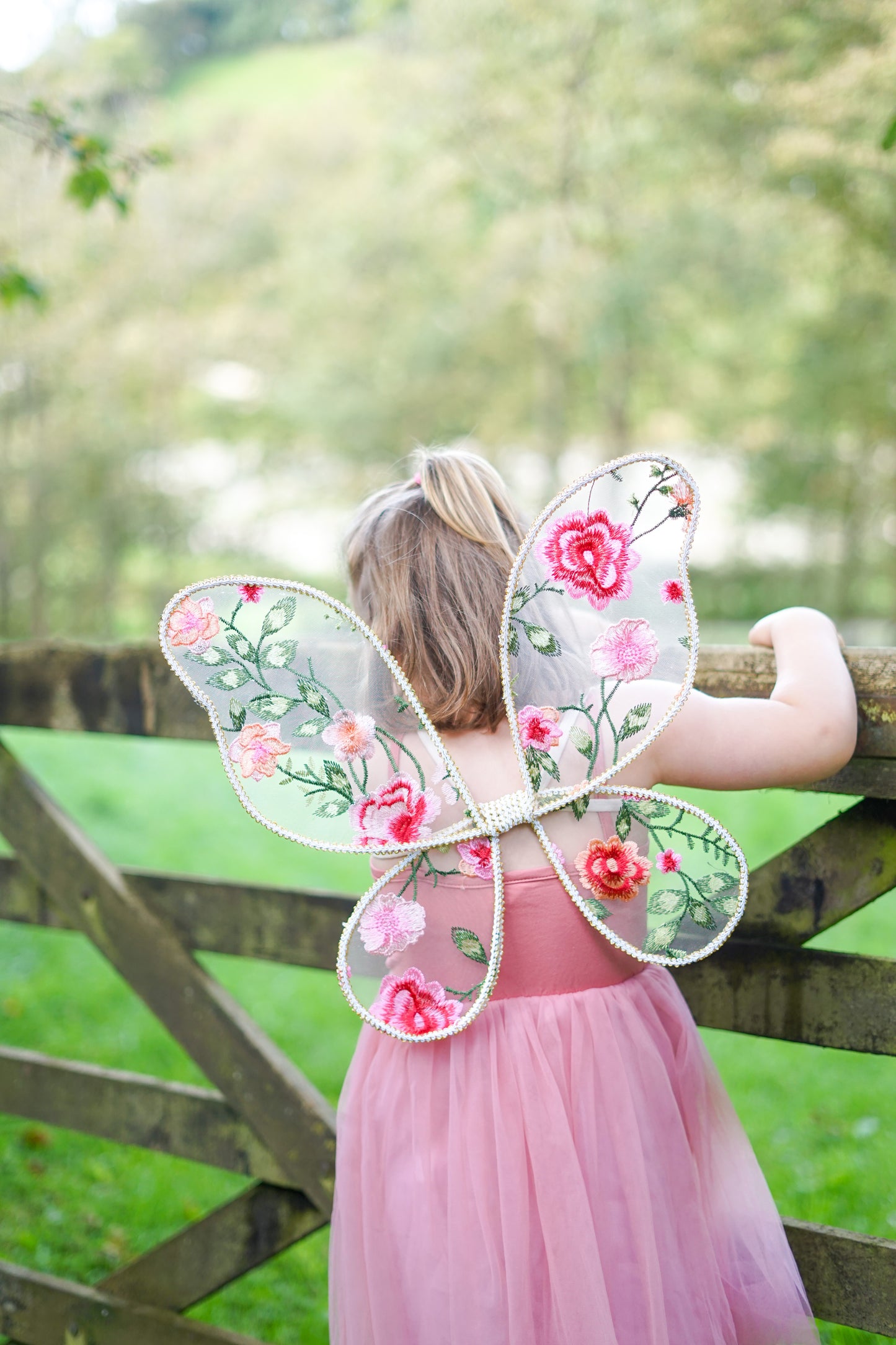 embroidered flower fairy wings pink