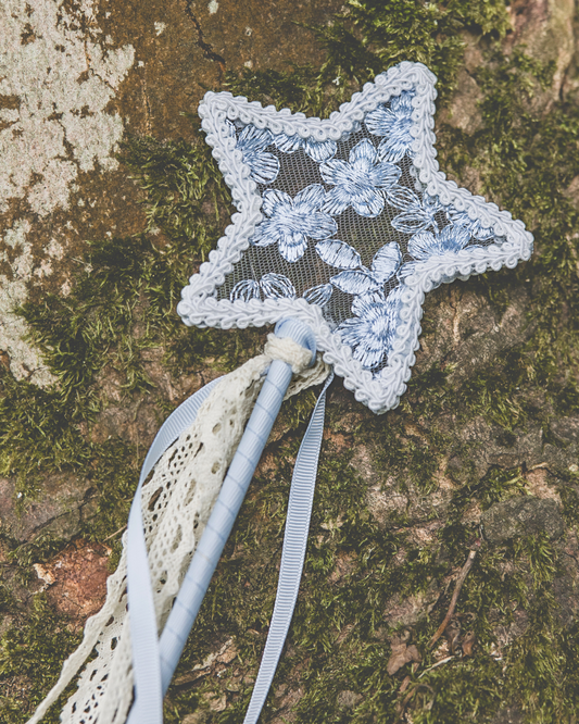 blue embroidered floral  flower fairy wand