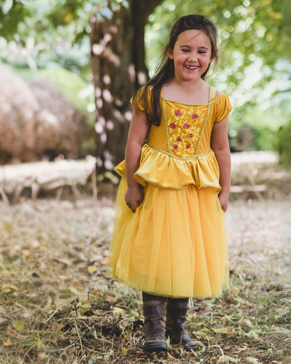 Belle inspired princess dress, yellow with embroidery detailing 
